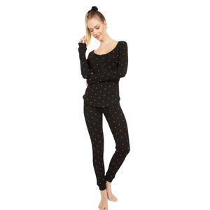 Revolve Plush Thermal Pajama Set XS Black Red Heart Print